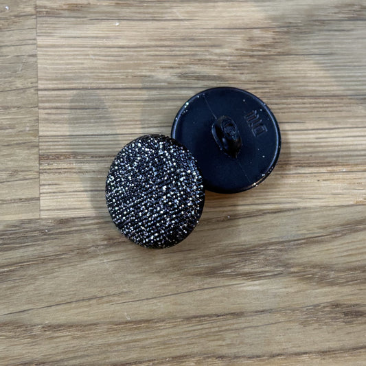 Button with Shank - 18mm - Fabric Effect - Black/Glitter