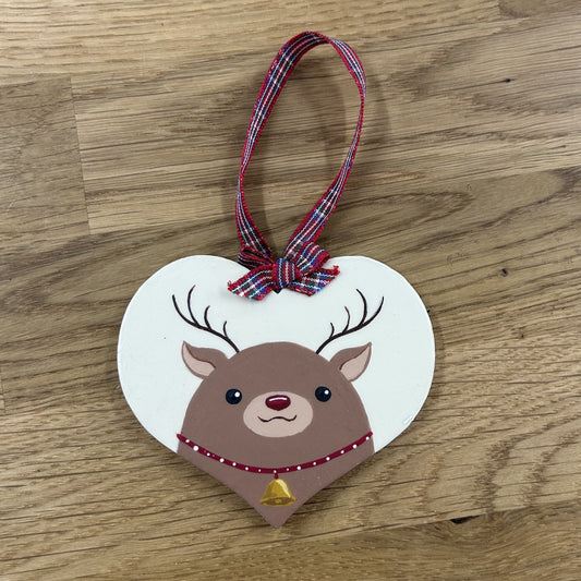 Hand Painted Heart - Tree Decoration - REINDEER