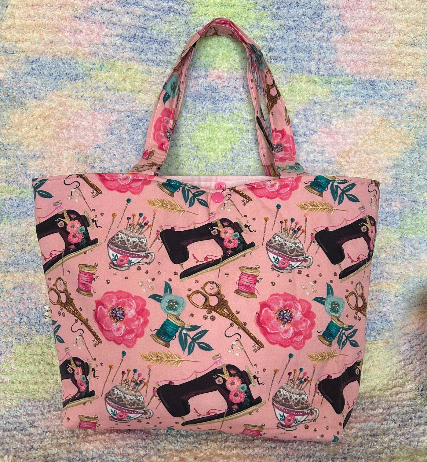 Handmade Tote/Project Bag - Pink Sewing Notions