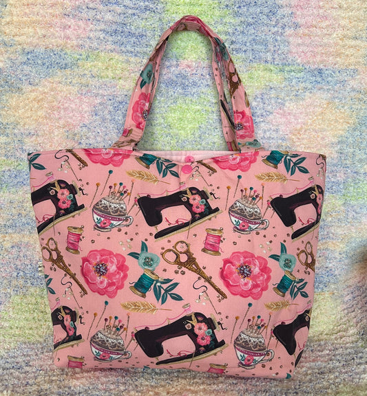 Handmade Tote/Project Bag - Pink Sewing Notions