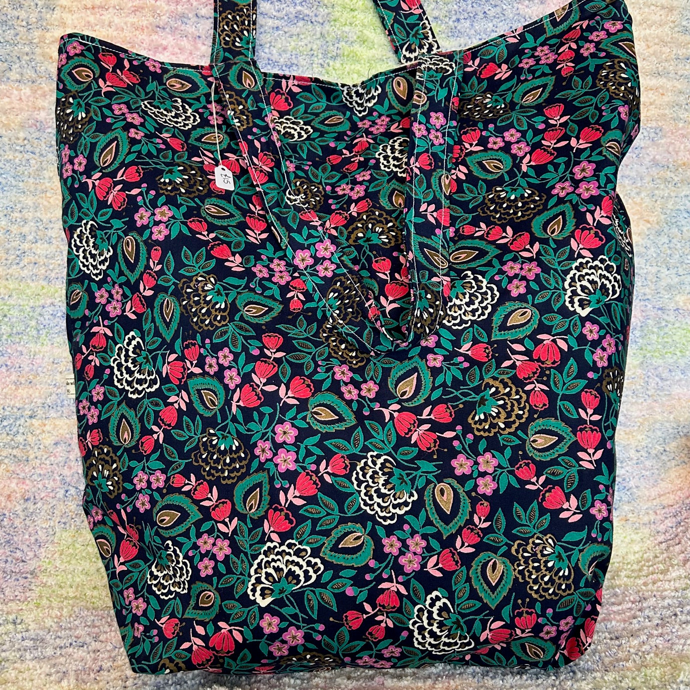 Handmade Large Tote/Project Bag - Blue/Green Floral