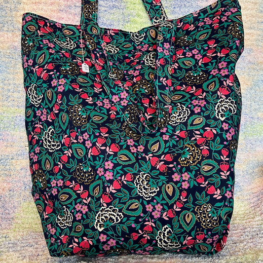 Handmade Large Tote/Project Bag - Blue/Green Floral