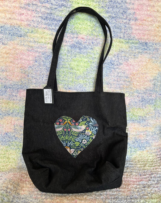 Handmade Mini Tote/Project Bag - Black Denim