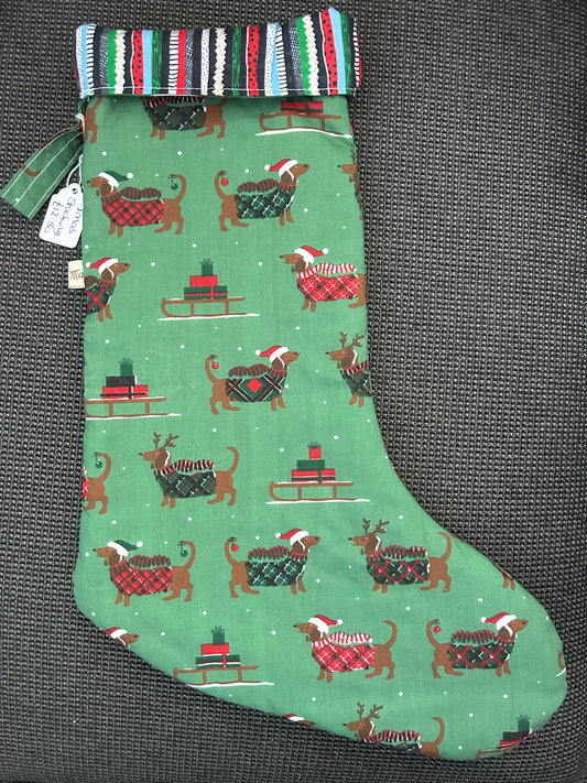 Hand Made Christmas Stocking - Daschund Stripe