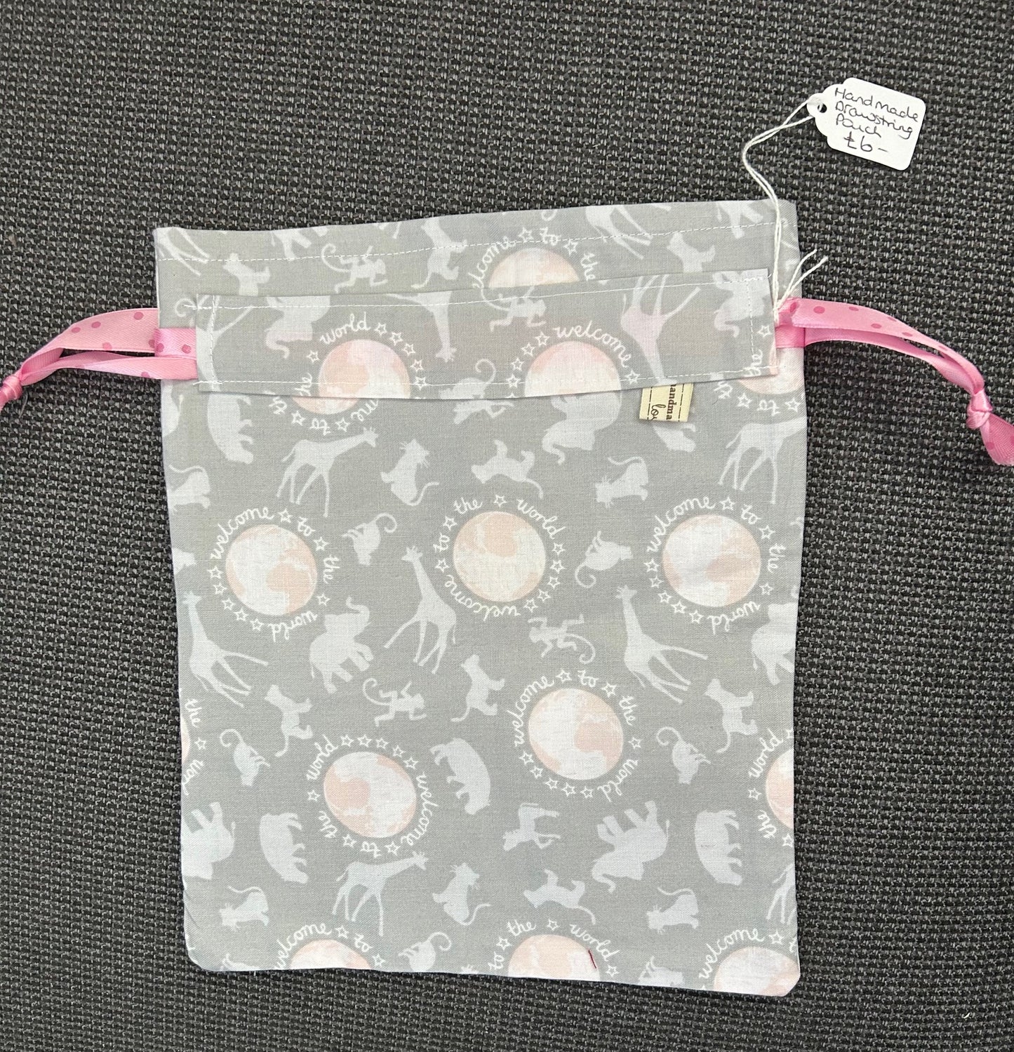 Hand Made - Drawstring Gift Bag - Welcome to the World