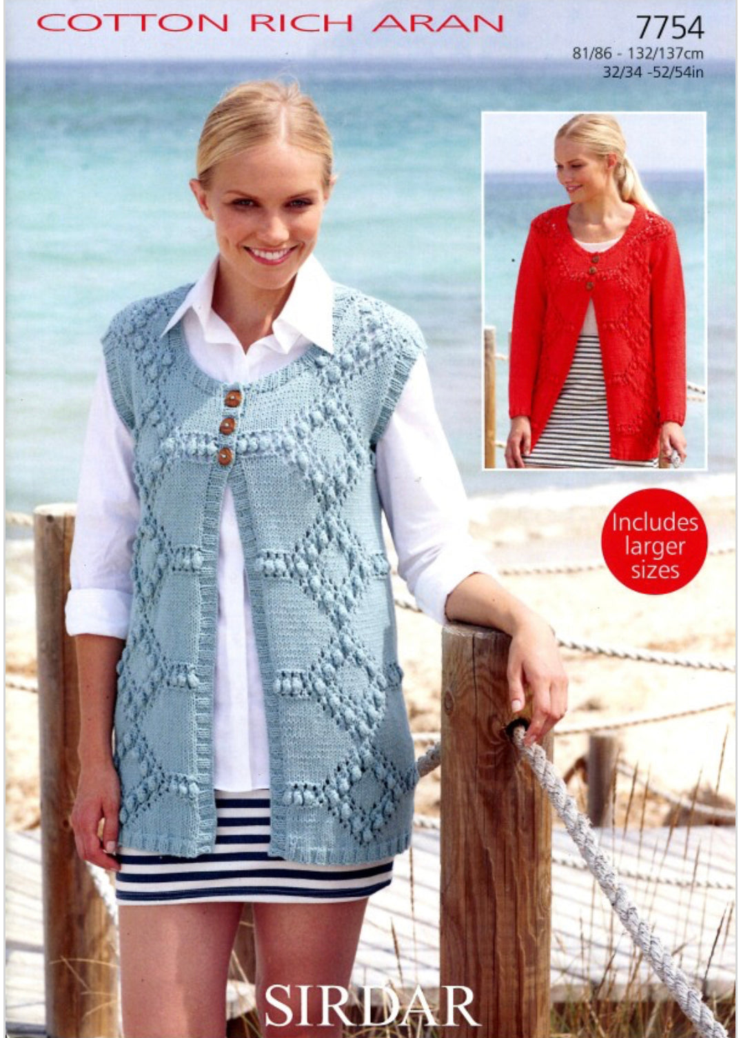 Knitting Pattern 7754 - Cardigan & Waistcoat in Cotton Rich Aran