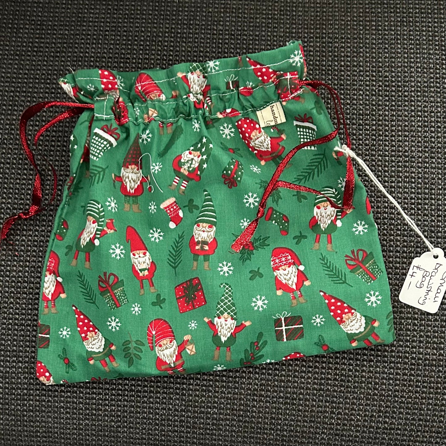 Hand Made - Drawstring Christmas Gift Bag - Gnomes