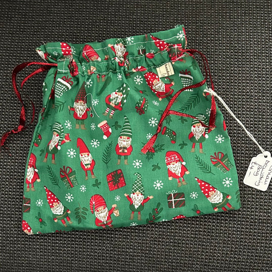 Hand Made - Drawstring Christmas Gift Bag - Gnomes