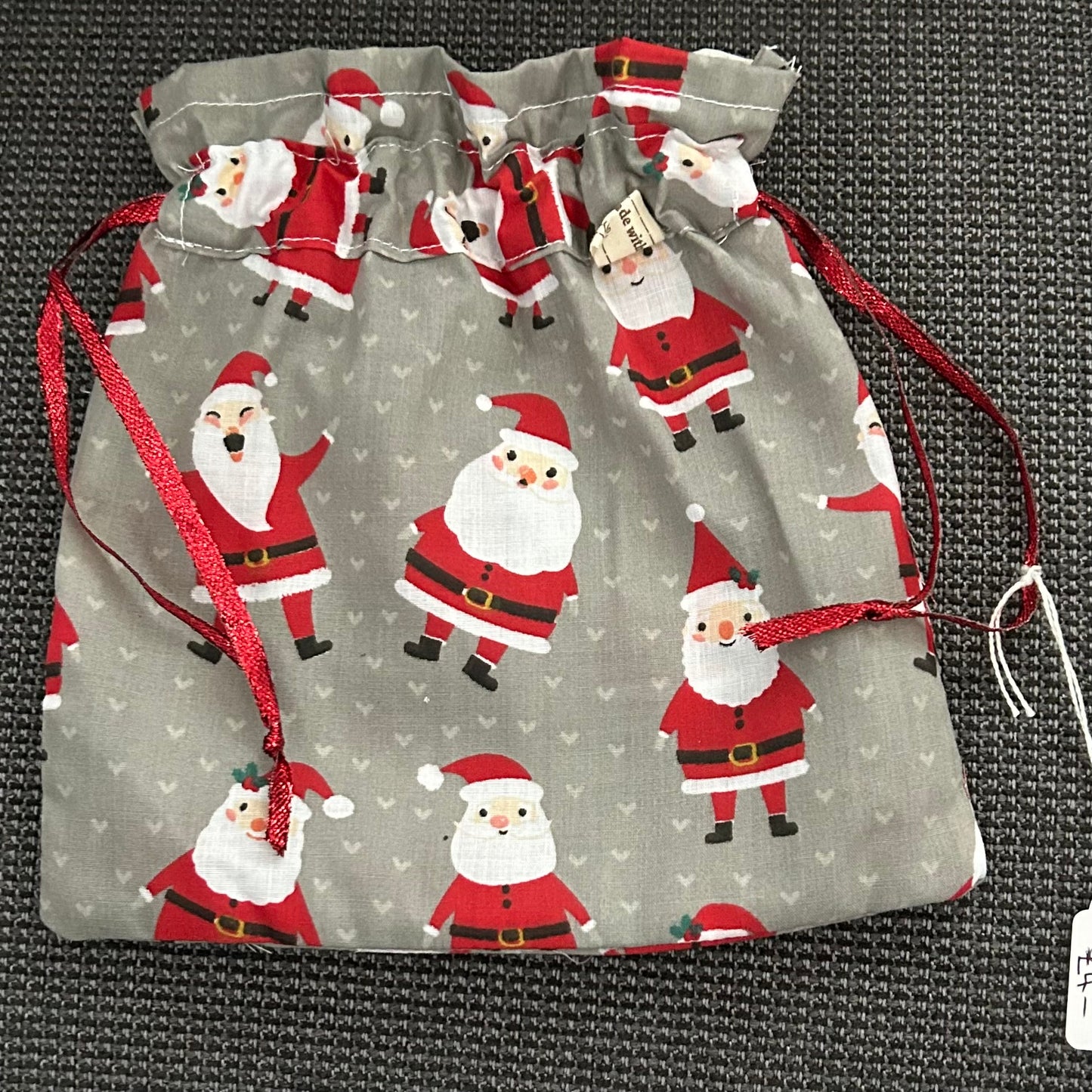 Hand Made - Drawstring Christmas Gift Bag - Santa