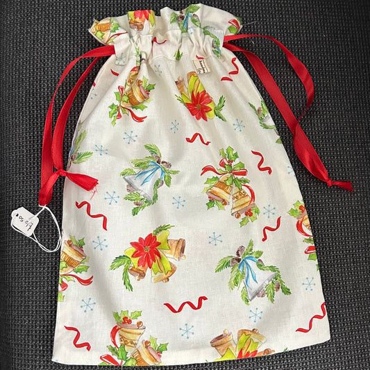 Hand Made - Drawstring Christmas Gift Bag - Jingle Bells