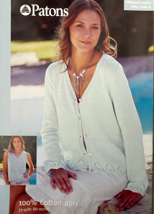 Knitting Pattern 3260 - Cardigan & Top in Cotton 4 Ply