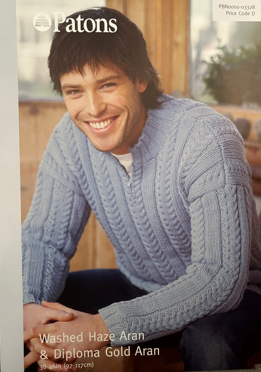 Knitting Pattern 3328 - Zip Necked Mans Sweater in Aran