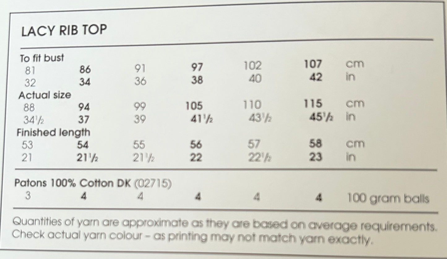 Knitting Pattern 3049 - Lacy Rib Top in Cotton DK
