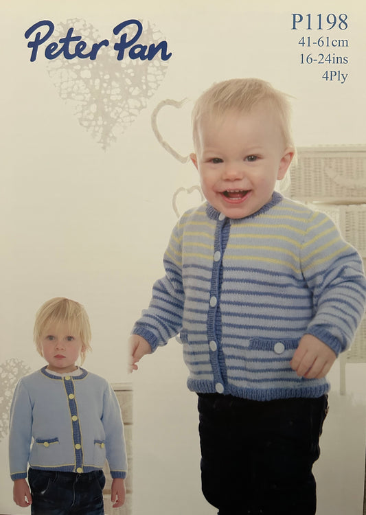 Knitting Pattern 1198 - Cardigan with Contrast Bands & Striped Cardigan in 4 Ply