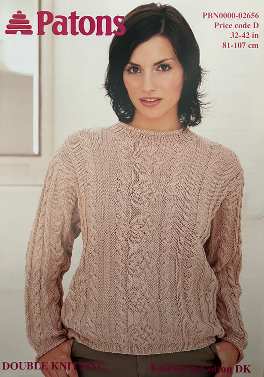 Knitting Pattern 2656 - Cabled Sweater in Cotton DK