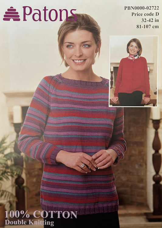 Knitting Pattern 2722 - Striped Sweater & Cardigan in Cotton DK
