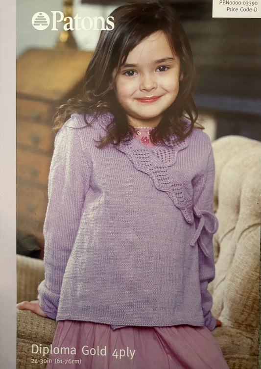 Knitting Pattern 3390 - Childs Wrap Style Cardigan in Diploma Gold 4 Ply
