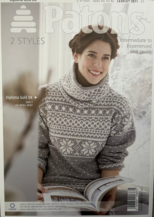 Knitting Pattern 3871 - Sweater, Sweatband & Mittens in Diploma Gold DK