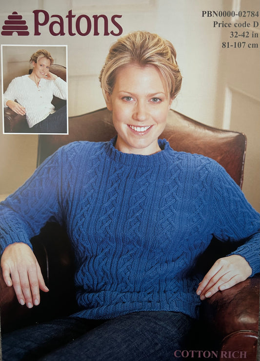 Knitting Pattern 2784 - Cabled Sweater & Cardigan in Cotton DK