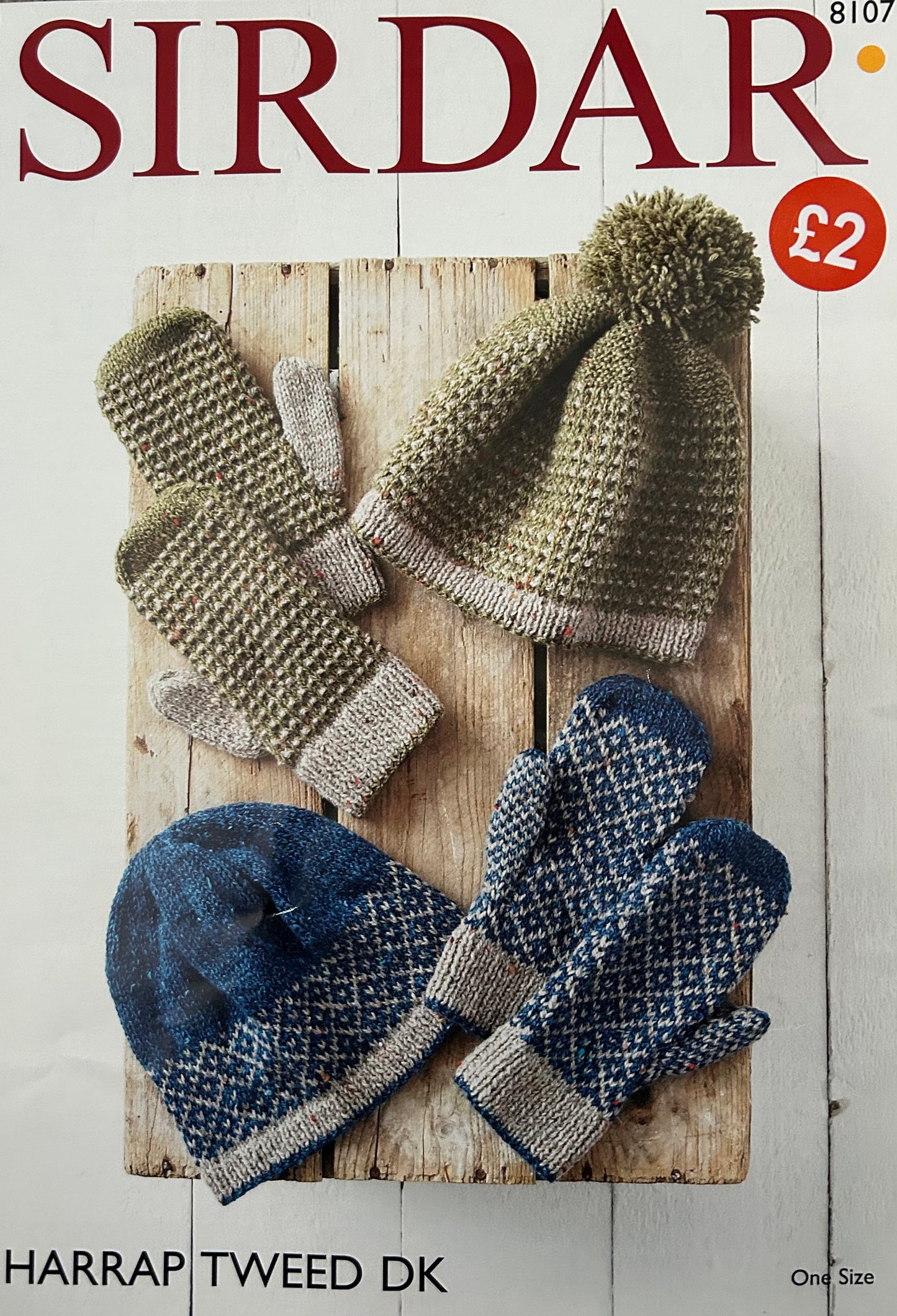 Knitting Pattern 8107 - Womens Hats & Mittens in Harrap Tweed DK