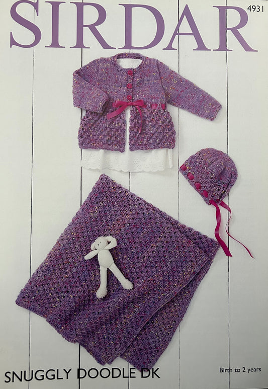 Knitting Pattern 4931 - Coat, Bonnet & Blanket in Snuggly Doodle DK