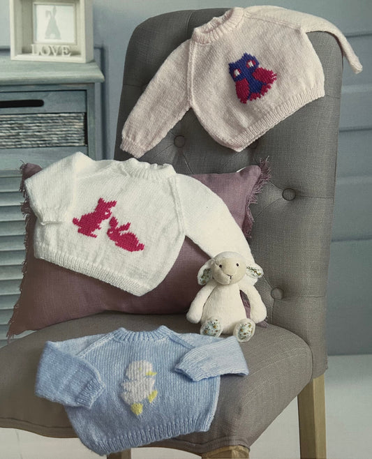 KNITTING PATTERN - UKHKA/170 - Duck/Owl/Rabbit Jumper in 4 Ply