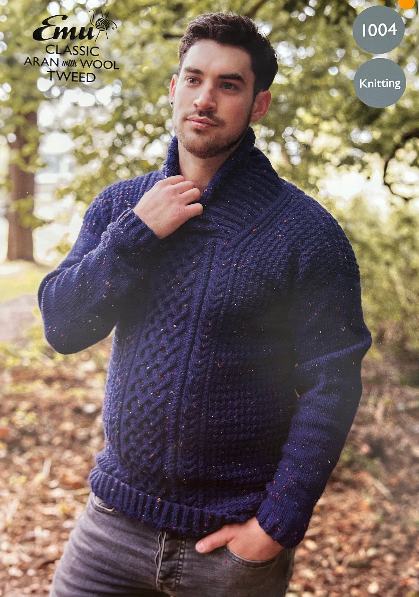 Knitting Pattern 1004 - Mens Shawl Neck Aran Jumper In Emu Classic With Wool Aran & Emu Classic Aran With Wool Tweed