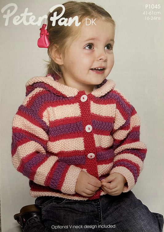 Knitting Pattern P1045 - Hodded & V-Neck Jackets in Peter Pan DK