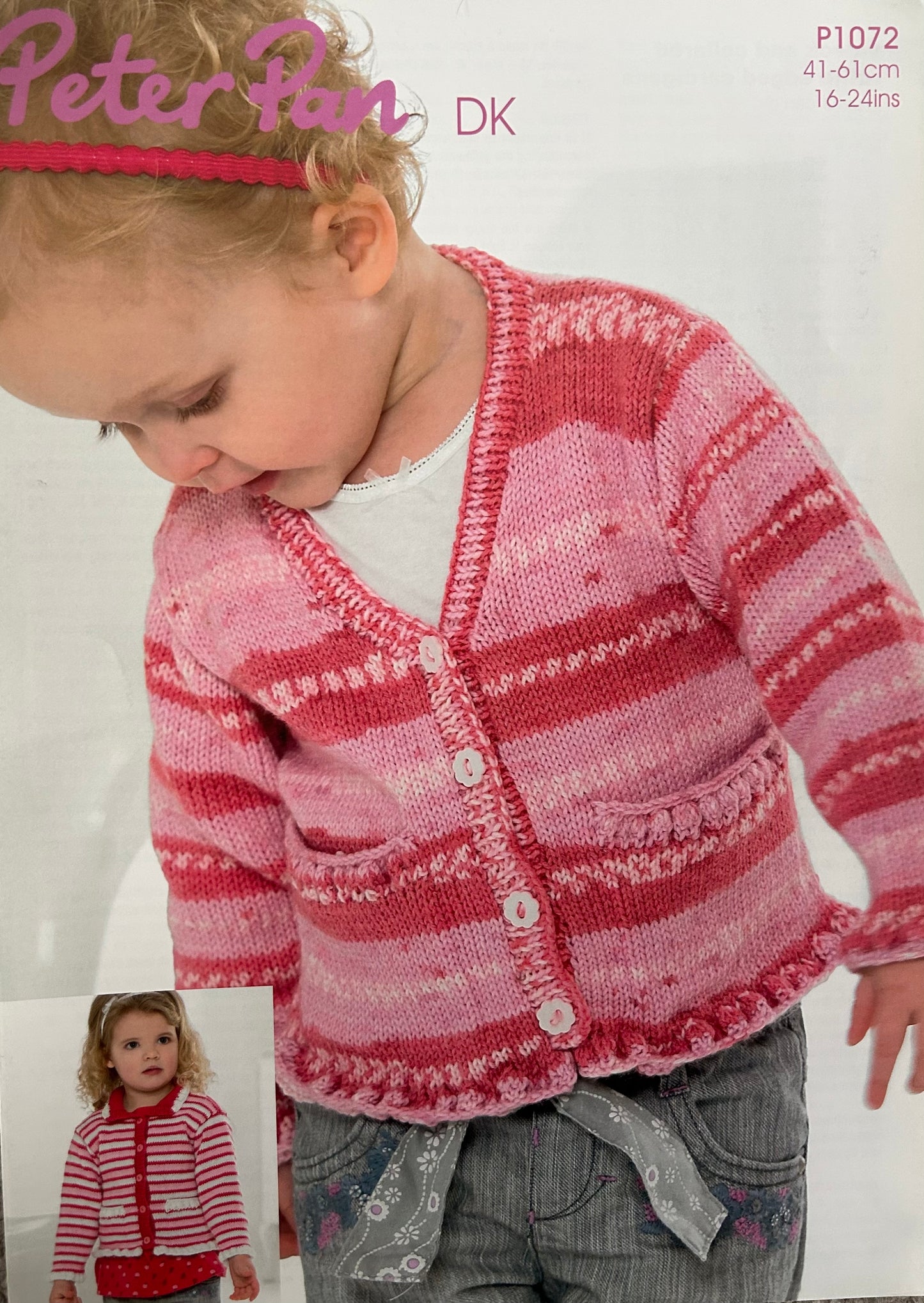 Knitting Pattern P1072 - V-Neck & Collared Ruffle Edged Cardigans in Peter Pan DK