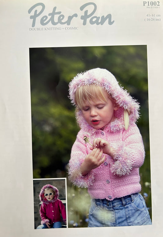 Knitting Pattern P1002 - Hooded Jacket in Peter Pan DK & Wendy Cosmic or Shimmer