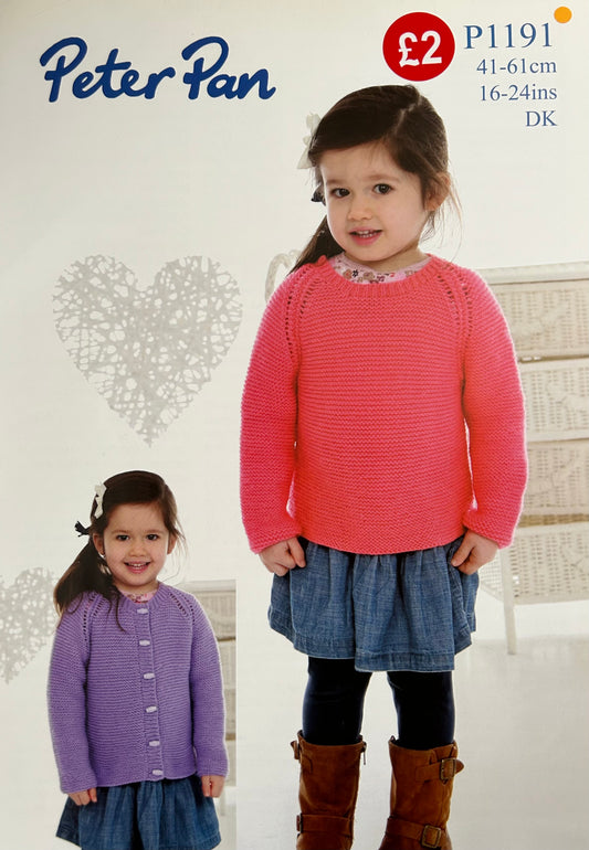 Knitting Pattern P1191 - Easy Knit Sweater & Cardigan in Peter Pan DK