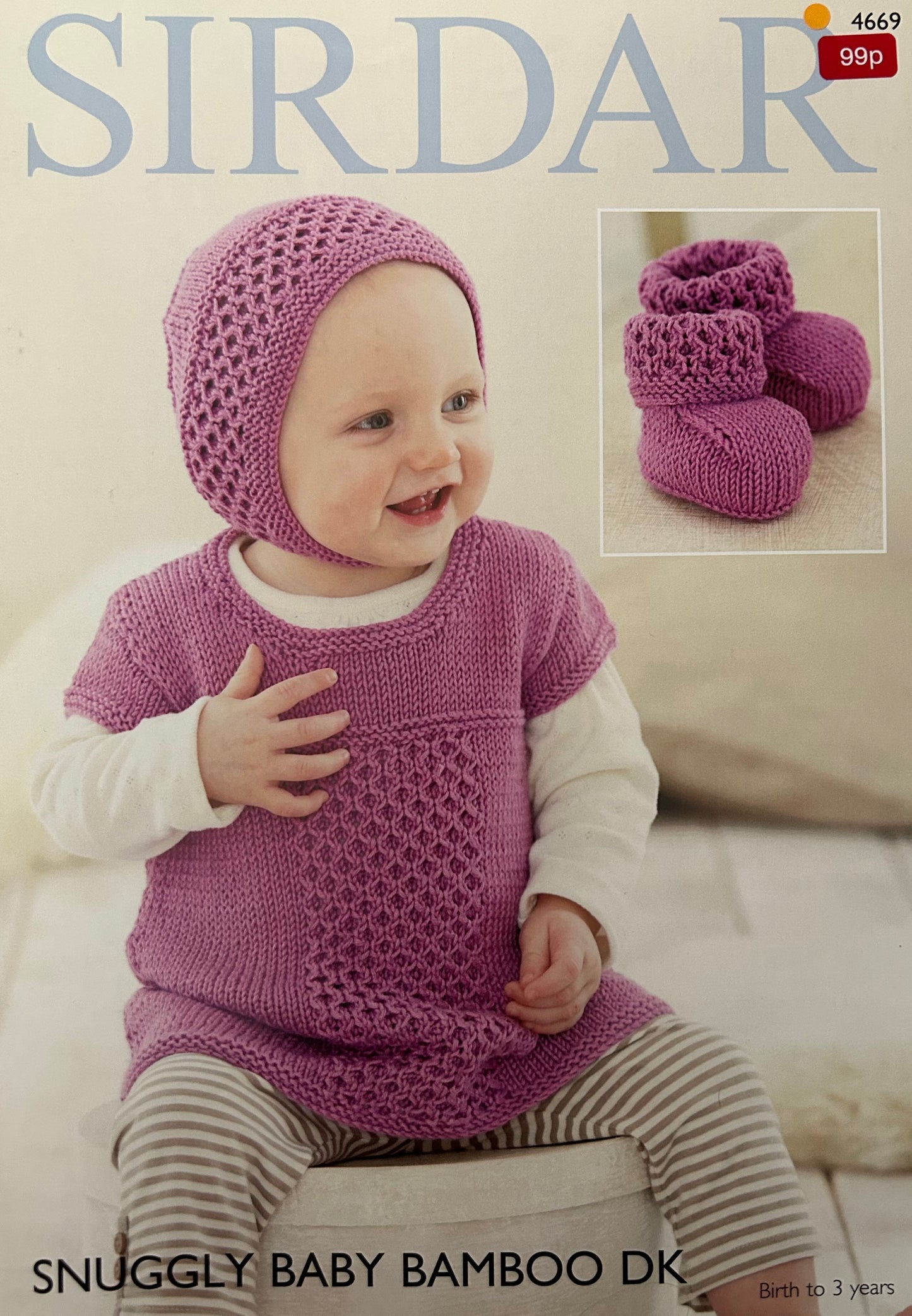 Knitting Pattern 4669  - Dress, Bonnet & Booties in Snuggly Baby Bamboo DK