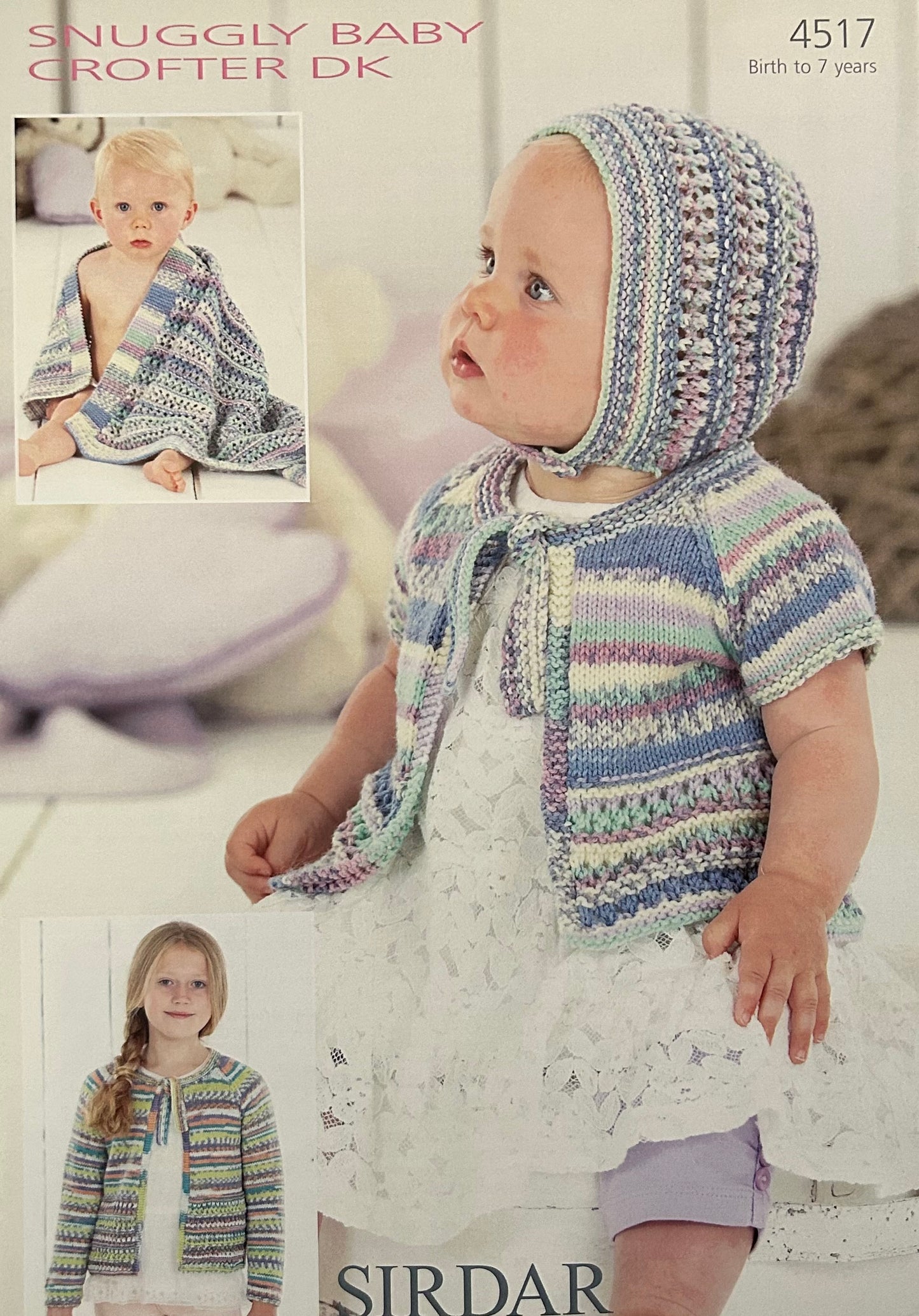 Knitting Pattern 4517 - Cardigan, Bonnet & Blanket in Baby Crofter DK