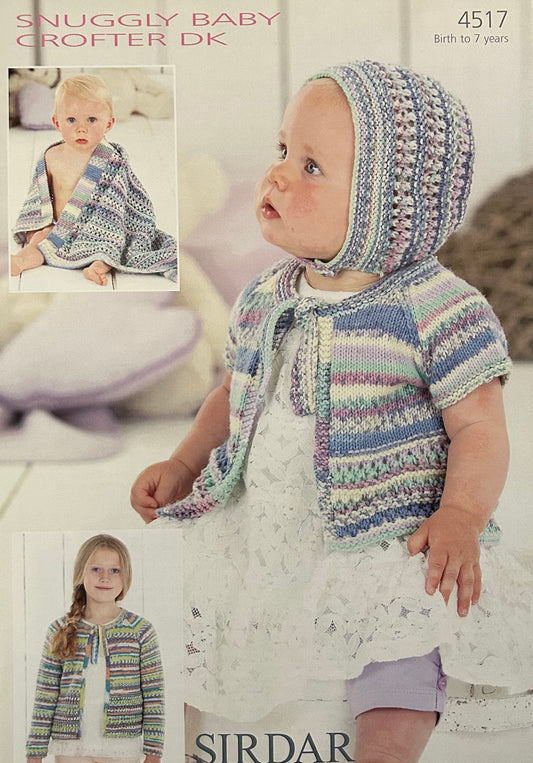 Knitting Pattern 4517 - Cardigan, Bonnet & Blanket in Baby Crofter DK