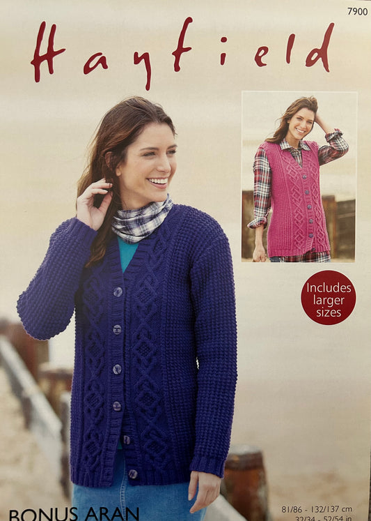 Knitting Pattern 7900 - Cardigan & Waistcoat in Bonus Aran