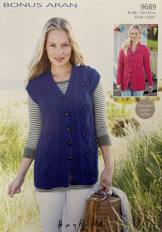 Knitting Pattern 9689 - Cardigan & Waistcoat in Bonus Aran
