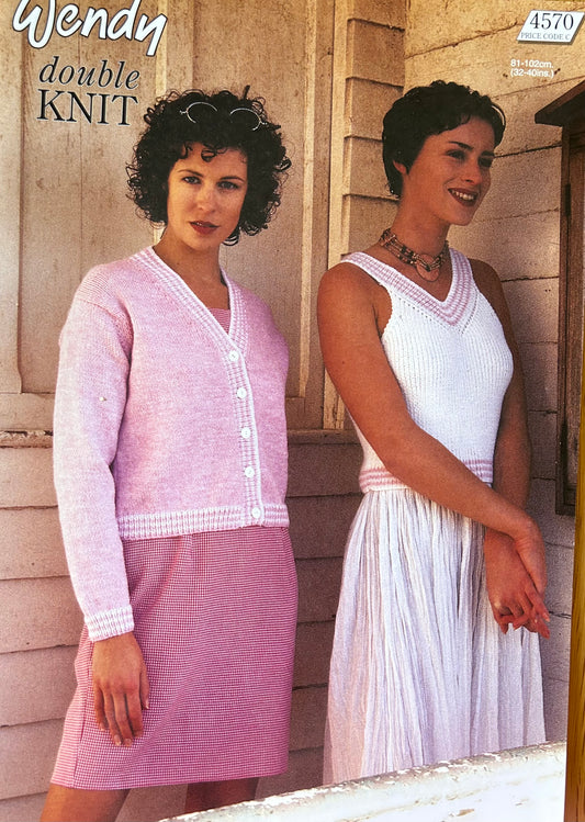 Vintage Knitting Pattern 4570 - Sleeveless Top & Cardigan in DK