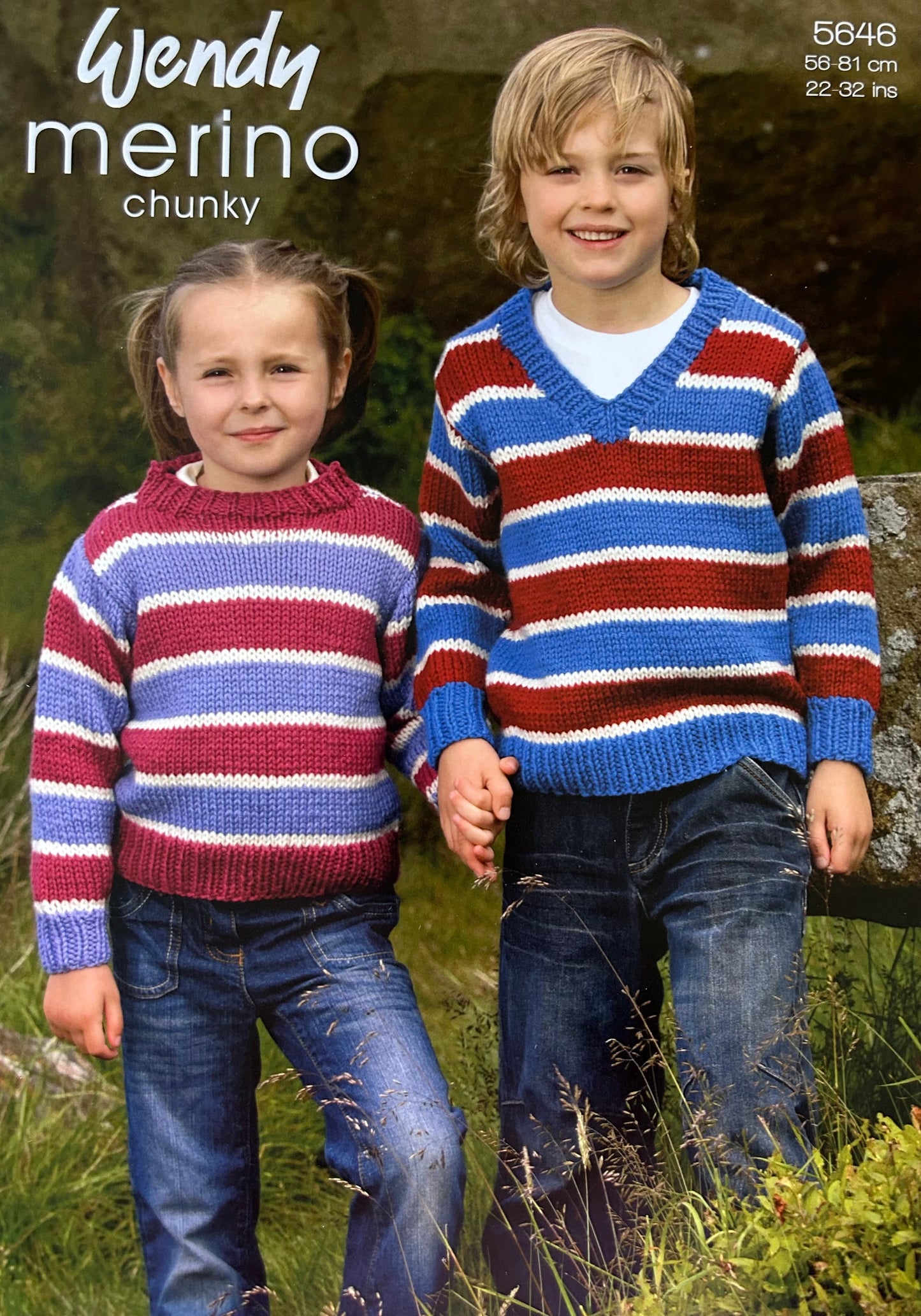 Knitting Pattern 5646 - Round & V Necked Stripe Sweater in Chunky