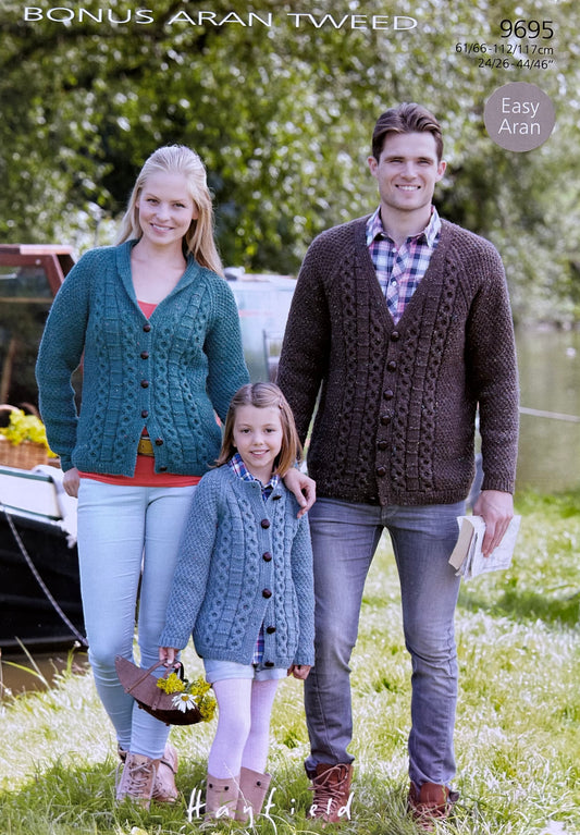 Knitting Pattern 9695 - Cardigans in Bonus Aran Tweed