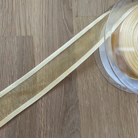Double Sided Sheer - Satin Edged Ribbon 25mm - Yellow Gold Col 30