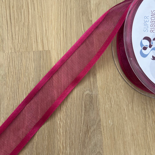 Double Sided Sheer - Satin Edged Ribbon 25mm - Fuchsia Col 16