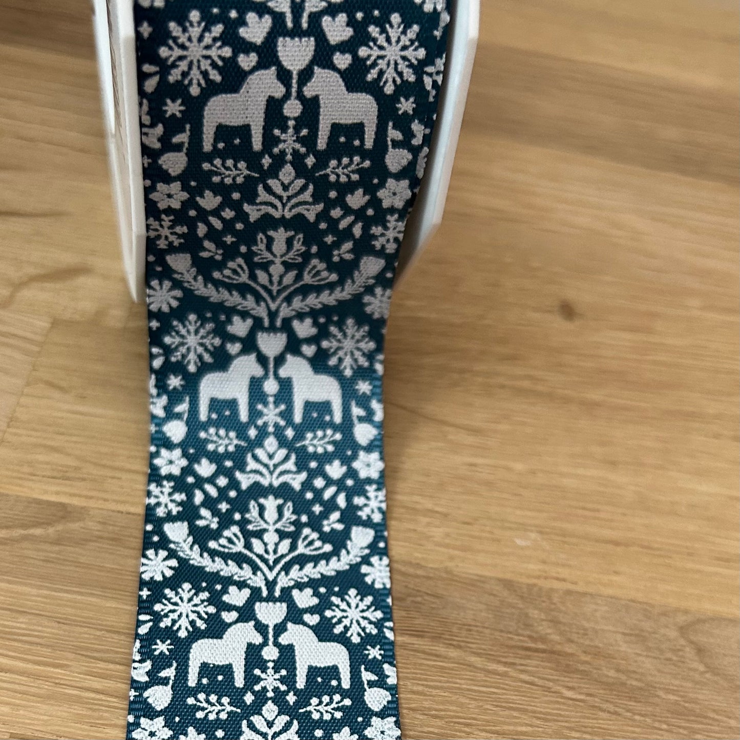 Scandinavian Christmas Ribbon 38mm - Teal/White
