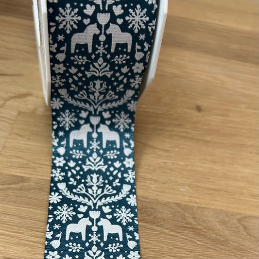 Scandinavian Christmas Ribbon 38mm - Teal/White