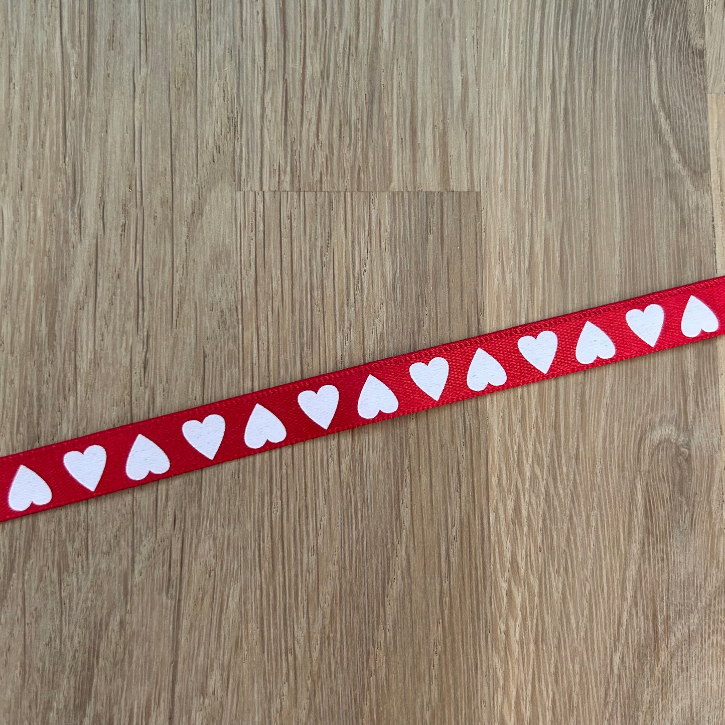 Double Faced Satin Ribbon 10mm - Red with White Hearts