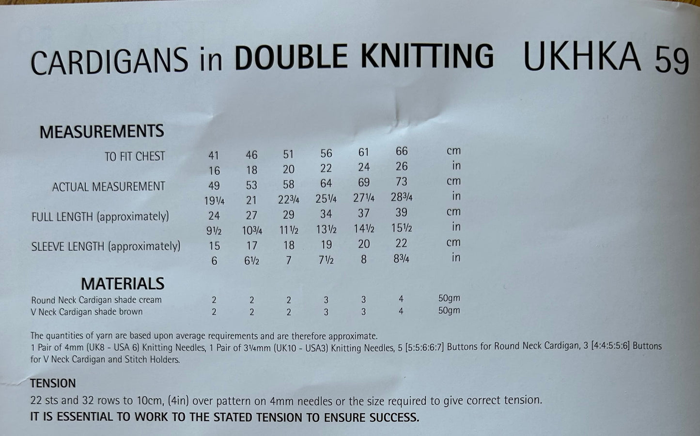 KNITTING PATTERN - UKHKA/59 - Cardigans in DK