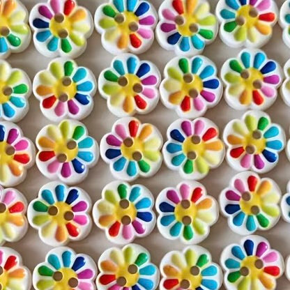 2 Hole Button - 15mm - Rainbow Flower