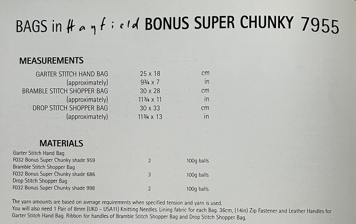 Knitting Pattern 7955 - Bags in Super Chunky