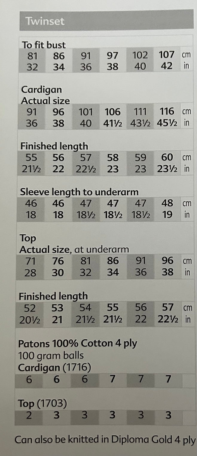Knitting Pattern 3129 - Twinset in 100% Cotton 4 Ply