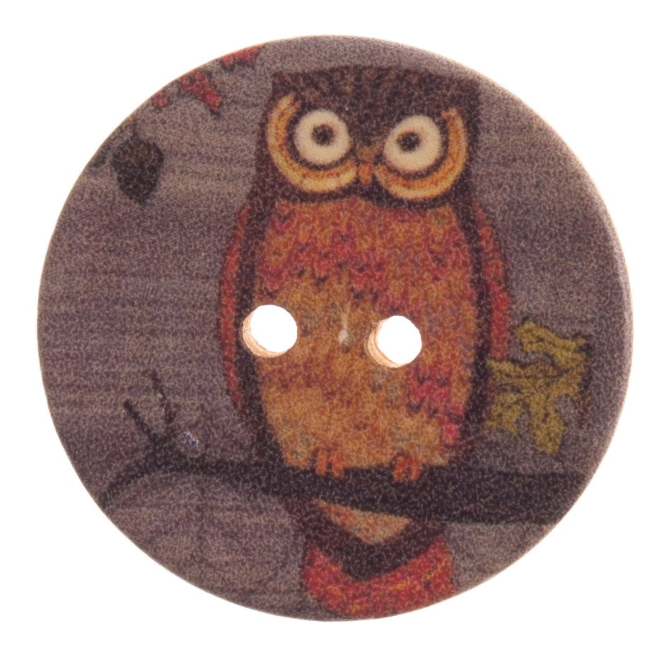 2 Hole Button - 30mm - Wooden Owl