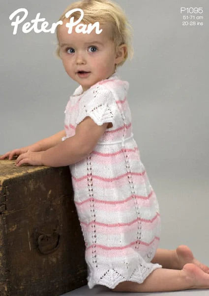 Knitting Pattern P1095 - Striped or Plain Chevron Dress in 4 Ply